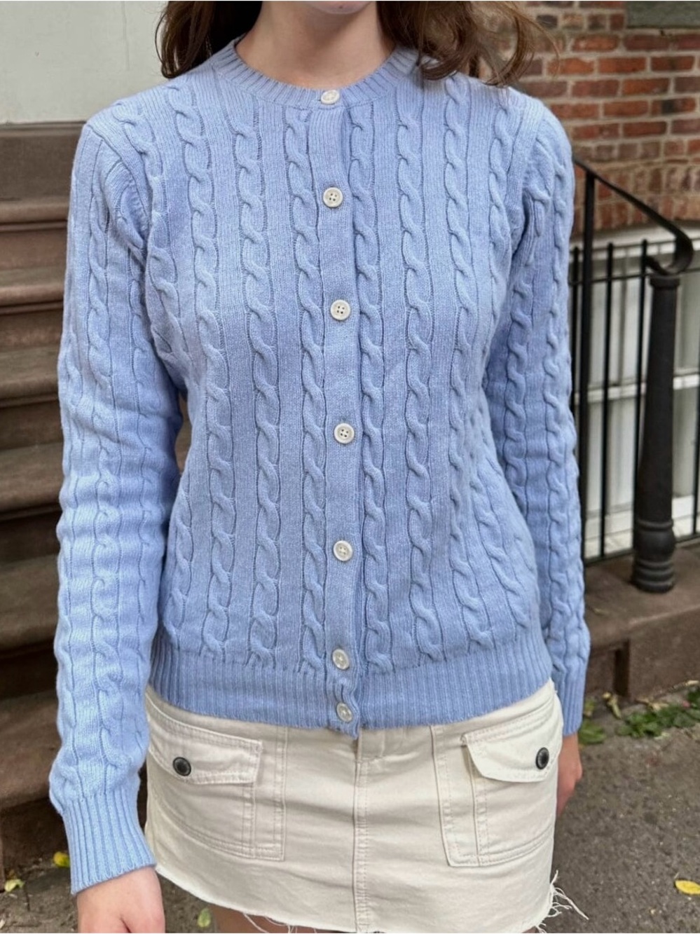 Brandy Melville Blue Cable-Knit Cardigan